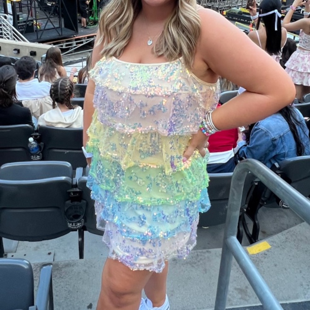Tiered Rainbow Sequin Mini Dress